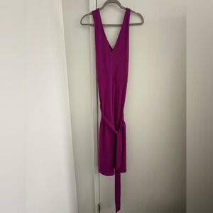 NWT Banana Republic Women's KNIT MIDI DRESS Sz L Barbie Pink Dark Magenta Deep V